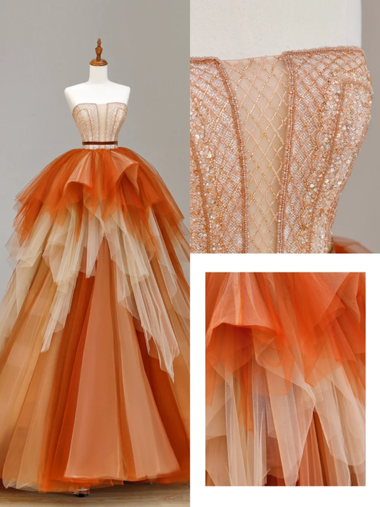 Gorgeous Ball Gown Strapless Tulle Long Prom Dress Party Dress Graduation Dresses DP1566