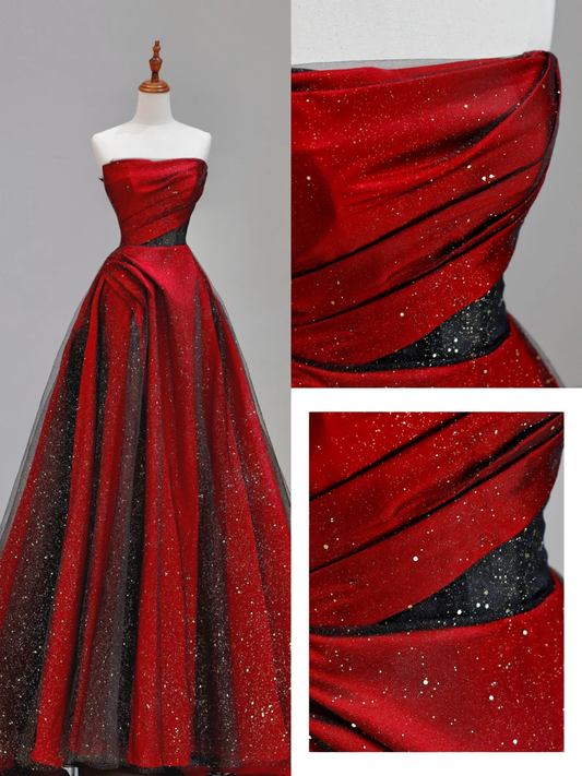 Gorgeous Ball Gown Strapless Tulle Red Long Prom Dress Party Dress Graduation Dresses DP1568