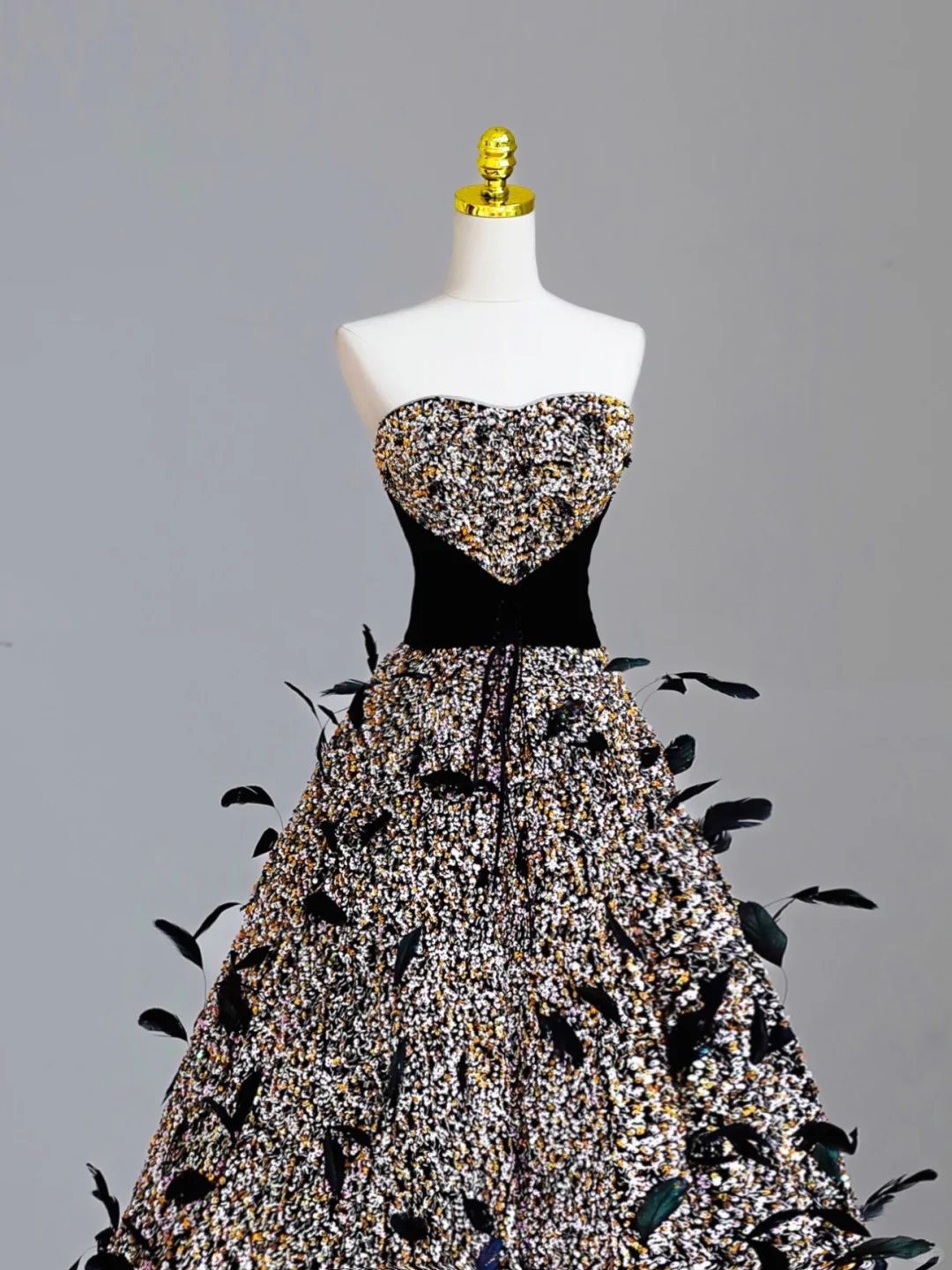 Robe de bal élégante et glamour, sans bretelles, noire, à paillettes, longue, robe de soirée, DP1578