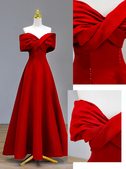 Robe de bal élégante et glamour, épaules dénudées, rouge, robe de soirée longue, DP1581