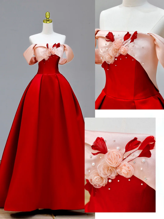 Robe de bal élégante et glamour, épaules dénudées, rouge, robe de soirée longue, DP1582