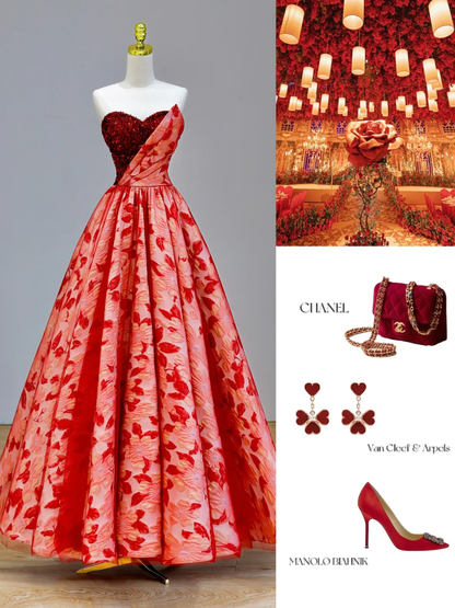 Robe de soirée élégante et glamour en tulle rouge à fleurs pour 21e anniversaire, tenue de soirée pour femme, DP1588
