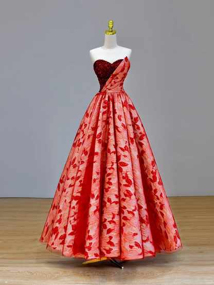 Robe de soirée élégante et glamour en tulle rouge à fleurs pour 21e anniversaire, tenue de soirée pour femme, DP1588