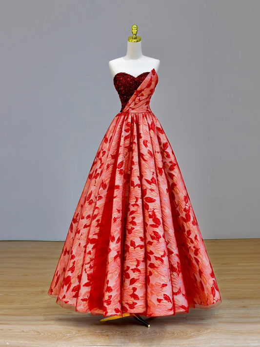 Robe de soirée élégante et glamour en tulle rouge à fleurs pour 21e anniversaire, tenue de soirée pour femme, DP1588