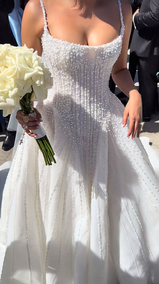 Pretty Wedding Dress Ball Gown Spaghetti Straps Sequin White Wedding Dresses Bridal Gowns DP1597