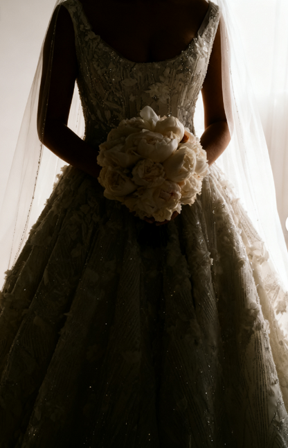 Classic Bridal Dress Ball Gown Square Sequin White Summer Long Wedding Dresses Minimalist Bridal Gowns DP1599