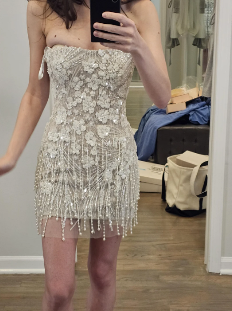 Rustic Wedding Dress Sheath Strapless White Sequin Short Summer Wedding Dresses Bridal Gowns DP1608
