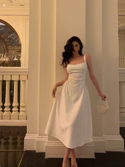Sexy A line Square Satin 21st Birthday Dress Party Gown Birthday Outfits Birthday Dress Ideas For Women DP1627