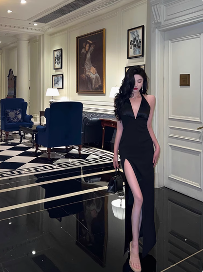 Elegant Glamour Mermaid V Neck Black Backless Long Prom Dress Party Dress Evening Dresses DP1635