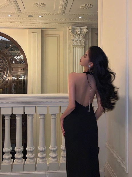 Elegant Glamour Mermaid V Neck Black Backless Long Prom Dress Party Dress Evening Dresses DP1635