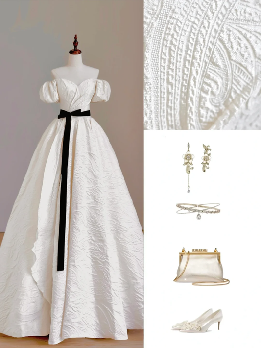 Ethereal Brautkleid Ballkleid Off The Shoulder Satin Weiß Brautkleider Brautkleider DP1636