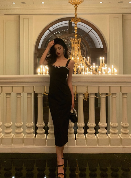 Elegant Mermaid Straps Black 23rd Birthday Dress Party Gown Birthday Outfits Birthday Dress Ideas For Women DP1637