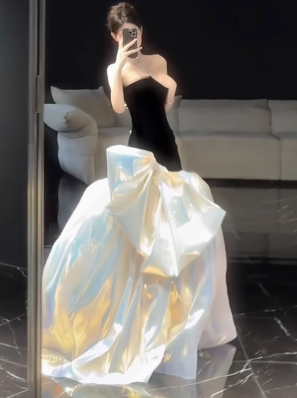 Robe de soirée élégante et glamour, style sirène, sans bretelles, noire, pour 21e anniversaire, tenue d'anniversaire, robe de soirée pour femme, DP1644