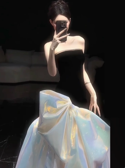 Robe de soirée élégante et glamour, style sirène, sans bretelles, noire, pour 21e anniversaire, tenue d'anniversaire, robe de soirée pour femme, DP1644