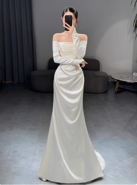 Romantisches Brautkleid Meerjungfrau Off The Shoulder Satin Brautkleider Minimalistische Brautkleider DP1646