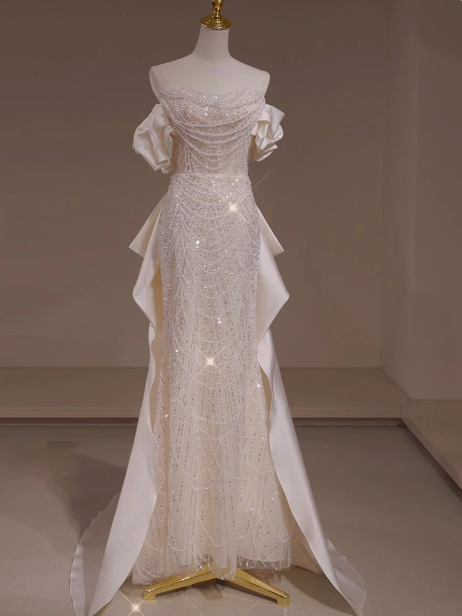 Robe de mariée classique sirène épaules dénudées paillettes robes de mariée blanches robes de mariée minimalistes DP1660