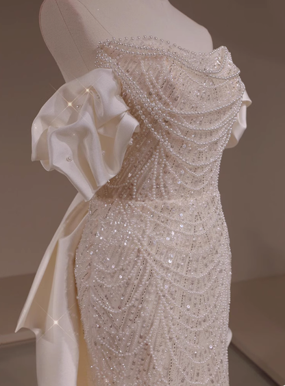 Robe de mariée classique sirène épaules dénudées paillettes robes de mariée blanches robes de mariée minimalistes DP1660