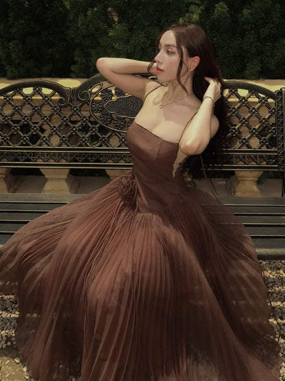 Cute A line Spaghetti Straps Tulle Long Summer Birthday Dress Prom Dress Birthday Outfit 23rd Birthday Party Dresses DP1708