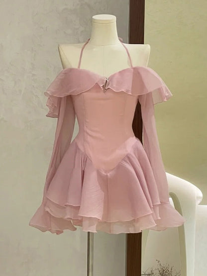 Cute A line Short Pink Chiffon Summer Birthday Dress Hoco Dress Mini Birthday Outfit 23rd Birthday Party Dresses DP1740