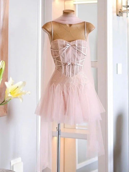 Cute Ball Gown Spaghetti Straps Short Summer Birthday Dress Hoco Dress Birthday Outfit 23rd Birthday Mini Party Dresses DP1729