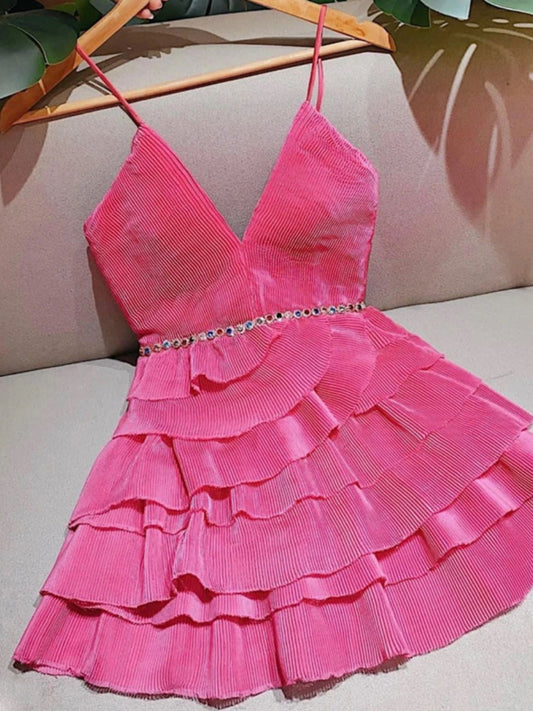 Cute A Line Spaghetti Straps Pink Summer Homecoming Dress Hoco Dress 16th  Birthday Outfit Cocktail Dresses DP1754