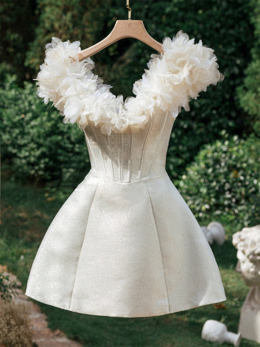 Simple A line V Neck White Short Homecoming Dress Summer Hoco Dresses Cocktail Dress DP1765
