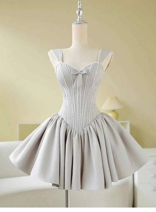 Simple Ball Gown Silver Short Homecoming Dress Summer Hoco Dresses Cocktail Dress DP1767