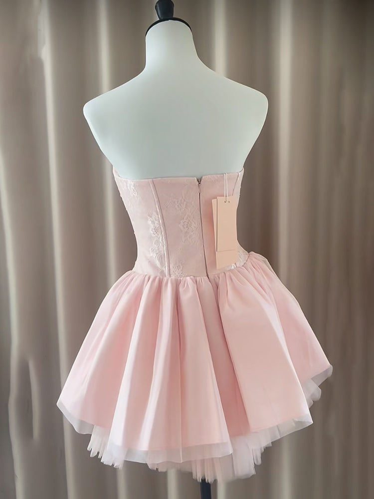 Simple A line Sweetheart Pink Lace Short Homecoming Dress Summer Hoco Dresses Cocktail Dress P1768