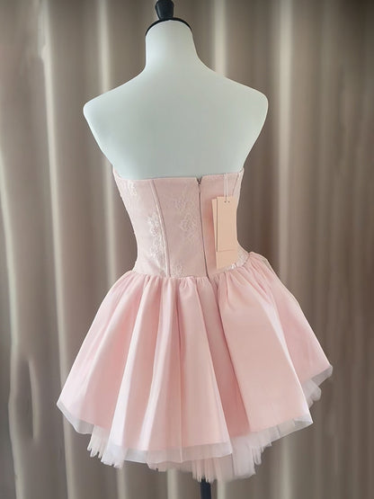 Simple A line Sweetheart Pink Lace Short Homecoming Dress Summer Hoco Dresses Cocktail Dress P1768