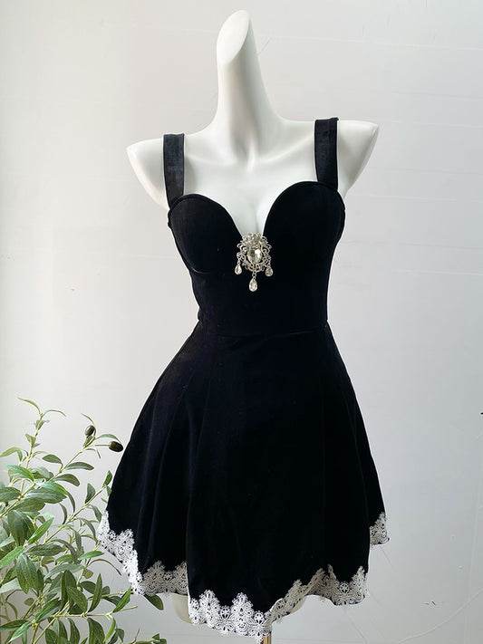 Cute A line Short Homecoming Dress Summer Black Little Black Dress Hoco Dresses Cocktail Dress For Senior Teens DP1776
