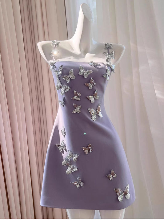 Cute A line Short Homecoming Dress Summer Sequin Butterfly Hoco Dresses Cocktail Dress For Senior Teens DP1778
