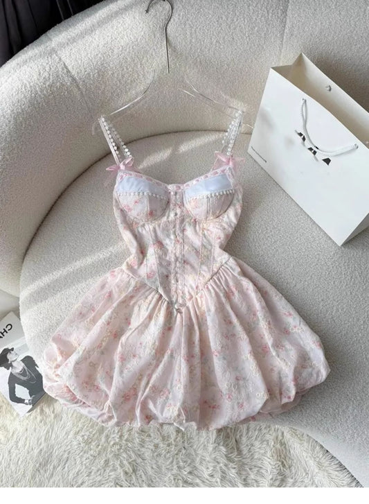 Cute A line Short Pink Floral Homecoming Dress Summer Hoco Dresses Cocktail Dress For Senior Teens DP1780