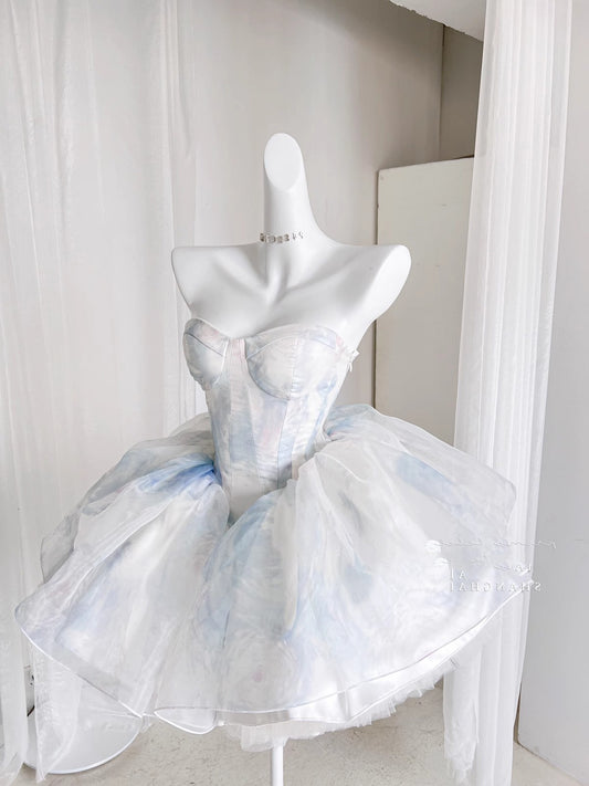 Cute Ball Gown Short Light Sky Blue Homecoming Dress Summer Hoco Dresses Cocktail Dress For Senior Teens DP1783