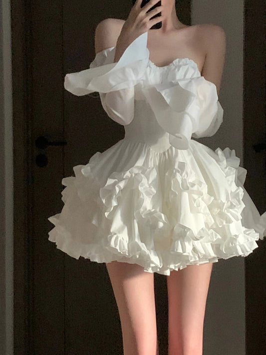 Cute Ball Gown Sweetheart Short White Homecoming Dress Summer Hoco Dresses Cocktail Dress For Senior Teens DP1784