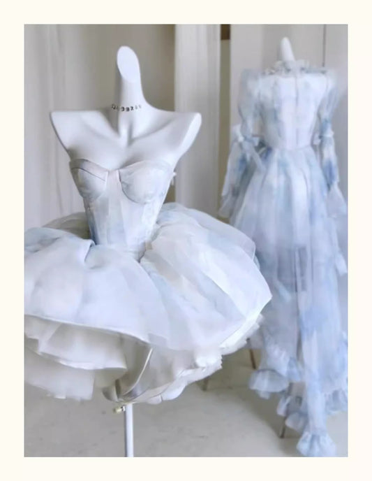 Pretty Ball Gown Short Light Sky Blue Homecoming Dress Summer Hoco Dresses Cocktail Dress For Senior Teens DP1785
