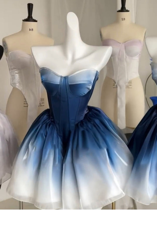 Pretty Ball Gown Short Ombre Blue Homecoming Dress Summer Hoco Dresses Cocktail Dress For Senior Teens DP1787