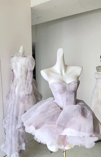 Jolie robe de bal courte en tulle lilas, robe de soirée d'été Hoco, robe de cocktail pour adolescentes DP1791