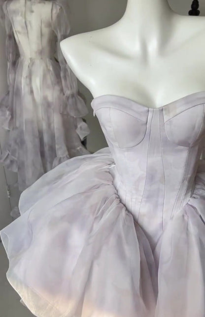Jolie robe de bal courte en tulle lilas, robe de soirée d'été Hoco, robe de cocktail pour adolescentes DP1791