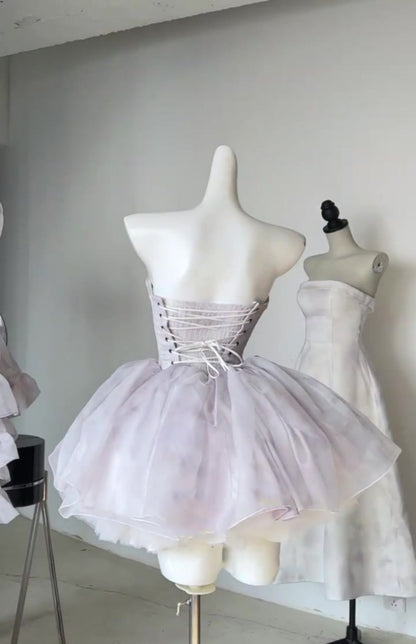 Jolie robe de bal courte en tulle lilas, robe de soirée d'été Hoco, robe de cocktail pour adolescentes DP1791