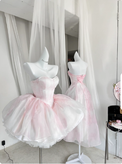 Jolie robe de bal courte rose à décolleté en cœur, tenue de soirée d'été Hoco, robe de cocktail pour adolescentes DP1792