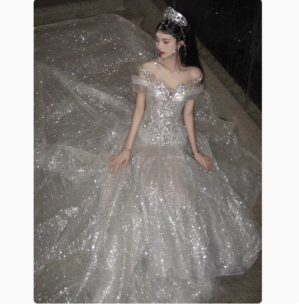 Ethereal Wedding Dress Mermaid Off The Shoulder Sequin Wedding Dresses Bridal Gowns DP1796