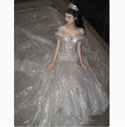 Ethereal Wedding Dress Mermaid Off The Shoulder Sequin Wedding Dresses Bridal Gowns DP1796