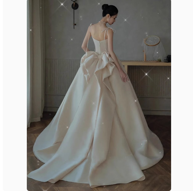 Pretty Wedding Dress Ball Gown Spaghetti Straps Satin Wedding Dresses Bridal Gowns DP1799