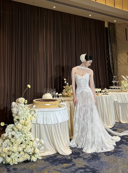 Classic Bridal Dress A line Sweetheart Lace White Wedding Dresses Minimalist Bridal Gowns DP1801