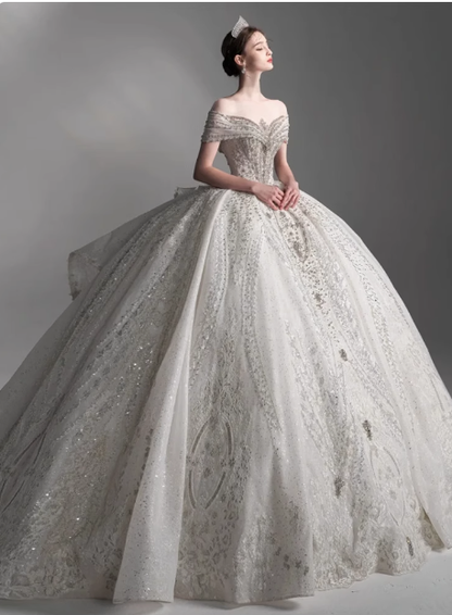 Dreamy Wedding Dress Ball Gown Off The Shoulder Sequin Wedding Dresses Bridal Gowns DP1805