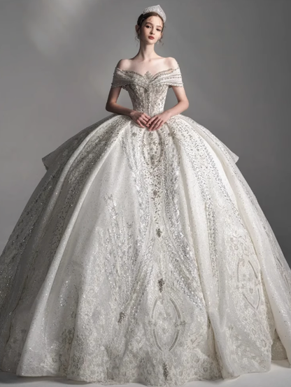 Dreamy Wedding Dress Ball Gown Off The Shoulder Sequin Wedding Dresses Bridal Gowns DP1805
