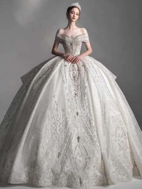 Dreamy Wedding Dress Ball Gown Off The Shoulder Sequin Wedding Dresses Bridal Gowns DP1805
