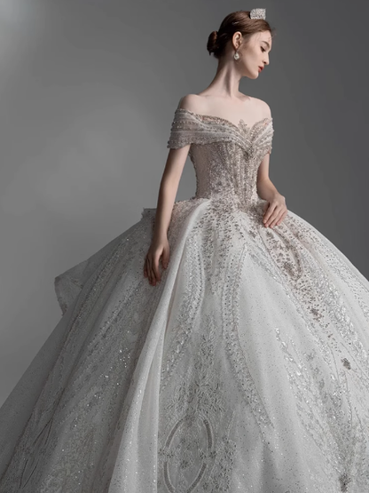 Dreamy Wedding Dress Ball Gown Off The Shoulder Sequin Wedding Dresses Bridal Gowns DP1805