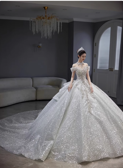 Dreamy Wedding Dress Ball Gown Off The Shoulder Sequin Wedding Dresses Bridal Gowns DP1808