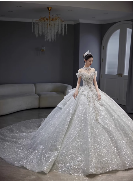 Dreamy Wedding Dress Ball Gown Off The Shoulder Sequin Wedding Dresses Bridal Gowns DP1808
